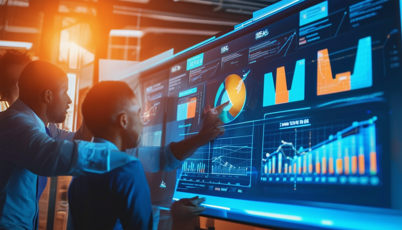 A professional team analyzing sales performance me